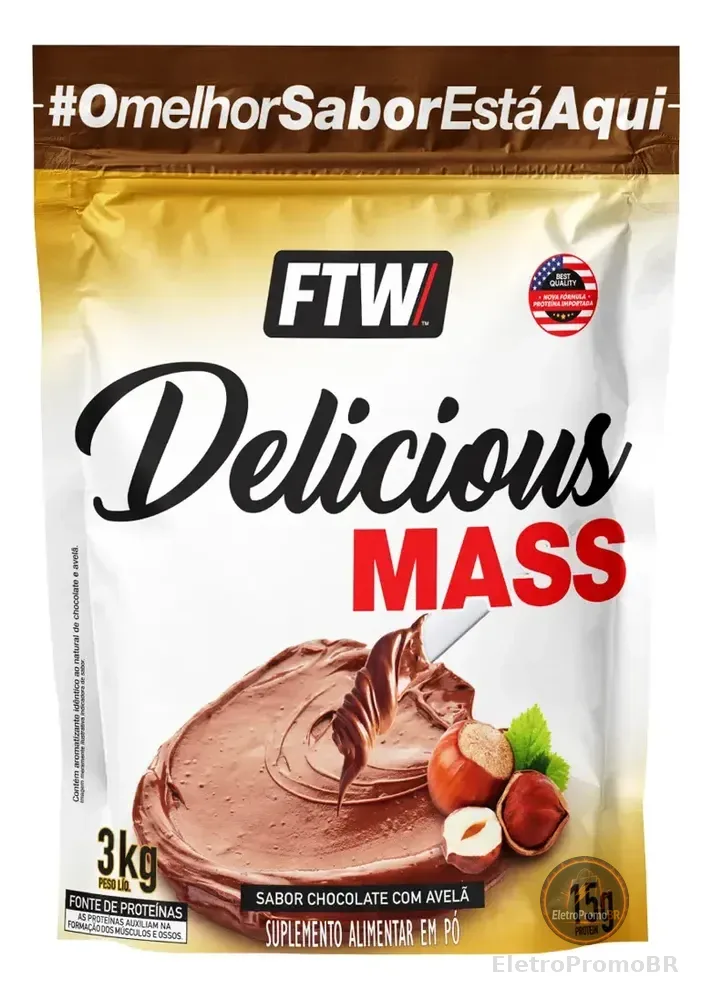 Delicious Mass Hipercalórico Refil 3kg Sabor Creme de Avelã - FTW