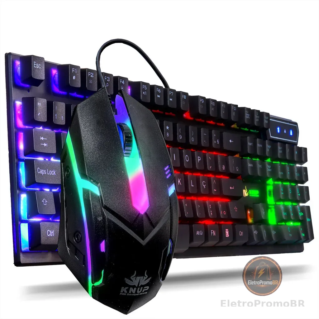 Kit Teclado Gamer Semi Mecânico + Mouse RGB LED Iluminado Multimídia USB