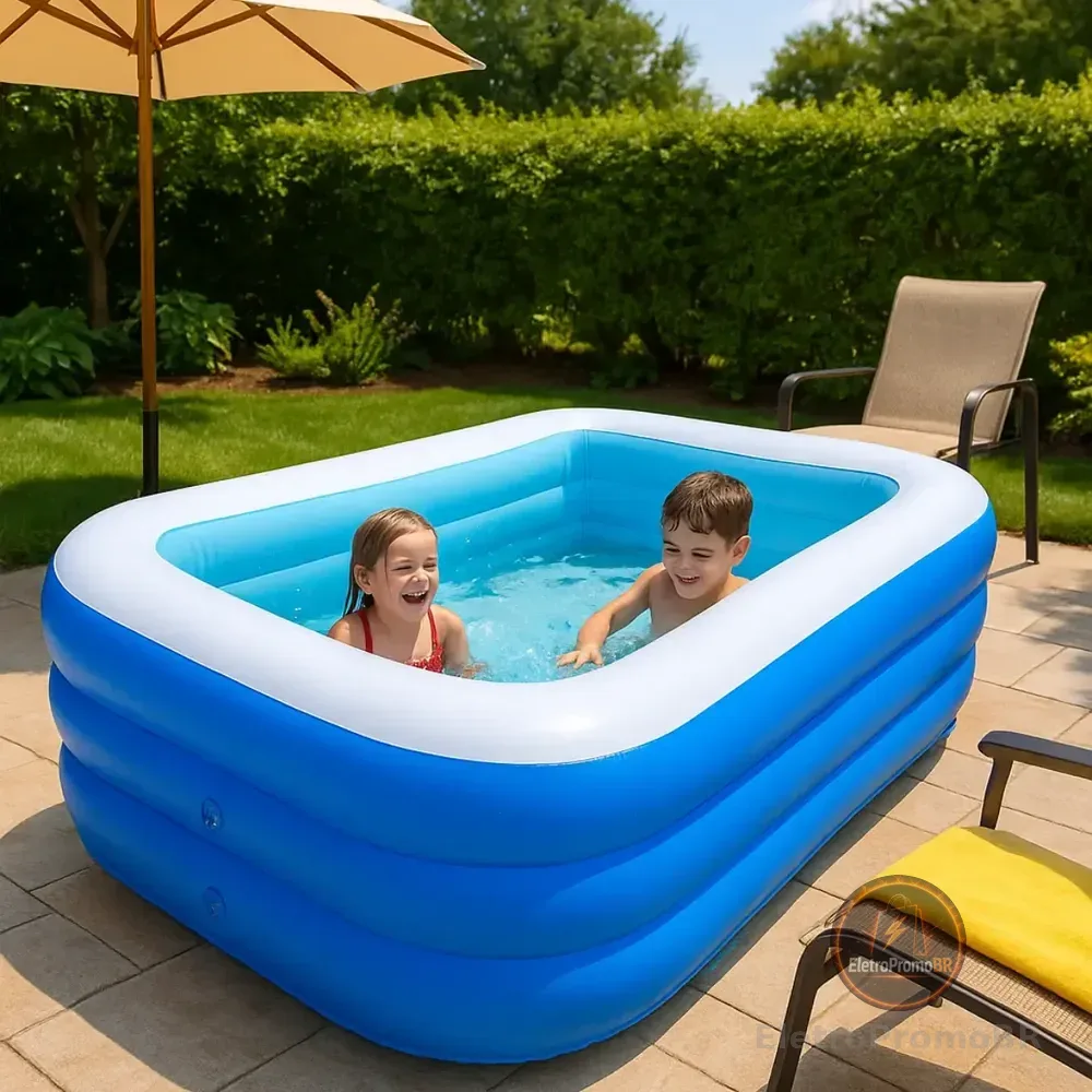 Piscina Infantil Retangular Inflável De Plástico Resistente Azul