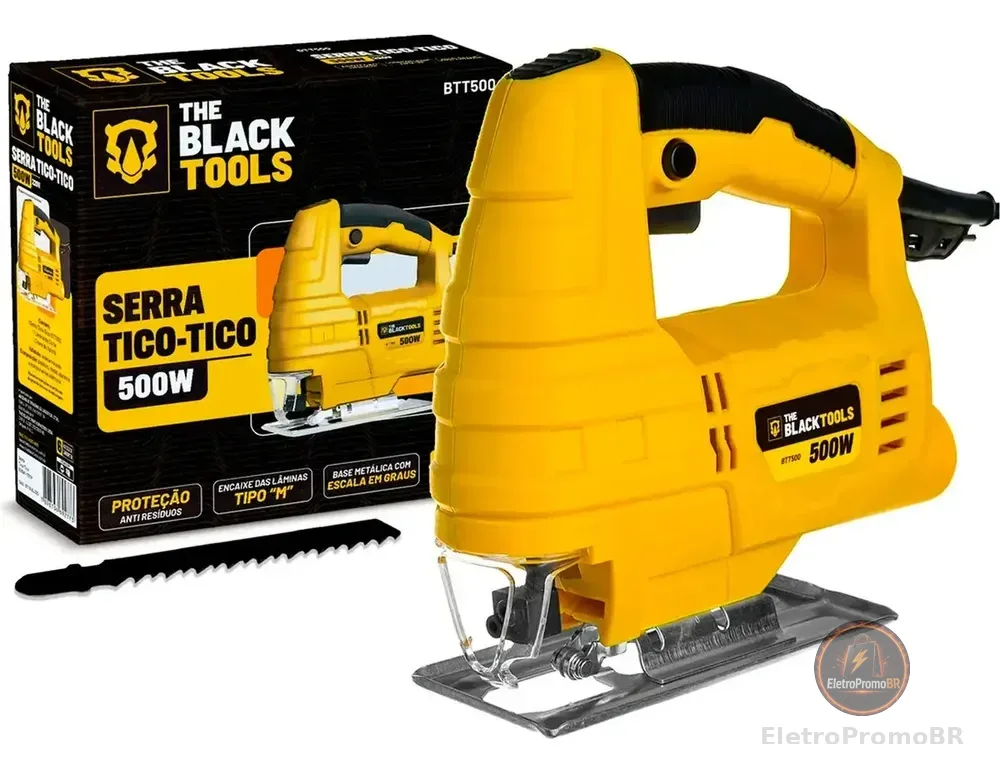 Serra Tico Tico 500w Para Madeira Metal Com Base Ajustável Botão De Trava Com Lâmina Btt-500 The Black Tools