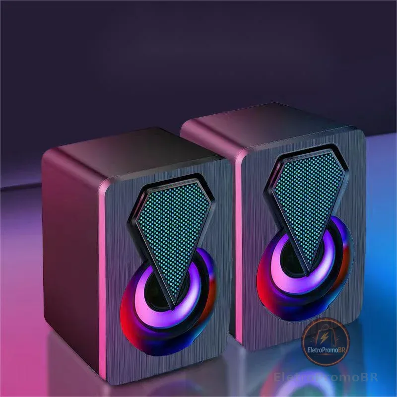 Caixa de som Pc Gamer Com Luz RGB Estéreo 2.0 Para Computador Notebook