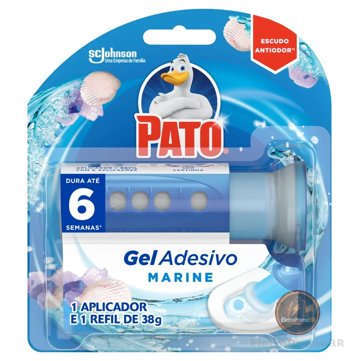 Pato Desodorizador Sanitário Gel Adesivo Marine com Aplicador, 6 Discos