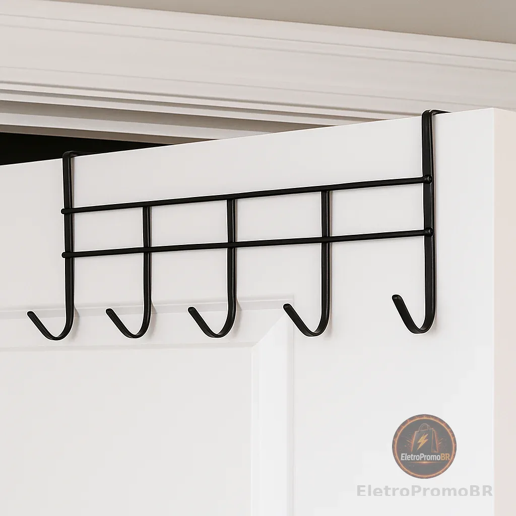 Suporte Cabide de Porta Com 6 Ganchos Organizador Multiuso Para Quarto Banheiro Cozinha