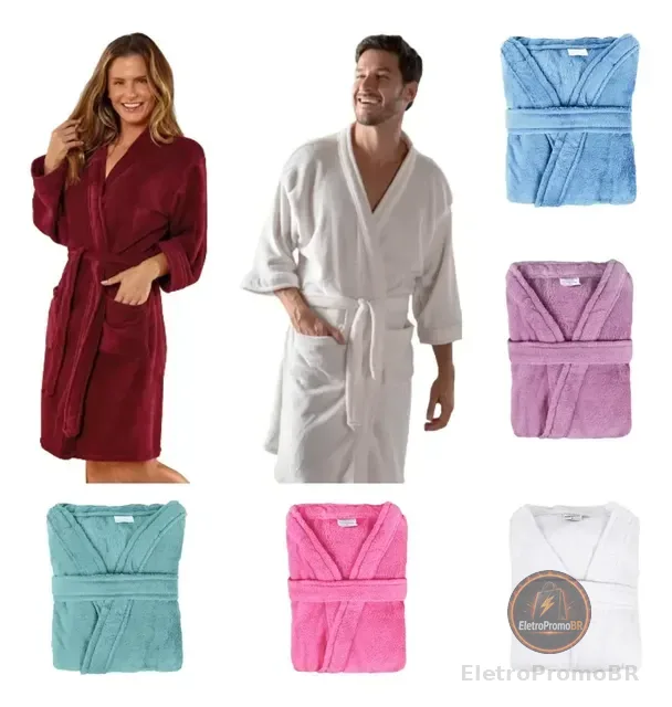 Roupão De Microfibra Feminino Masculino Adulto Inverno Bolso