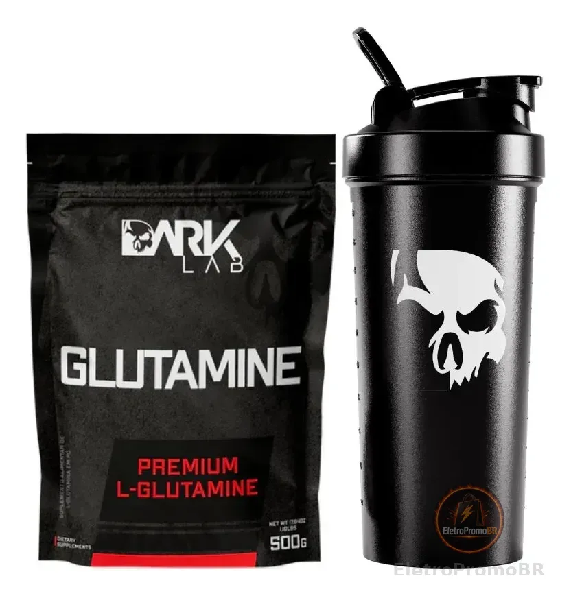 Glutamina Refil 500g + Coqueteleira Shaker Academia 700ml Preto Dark Lab