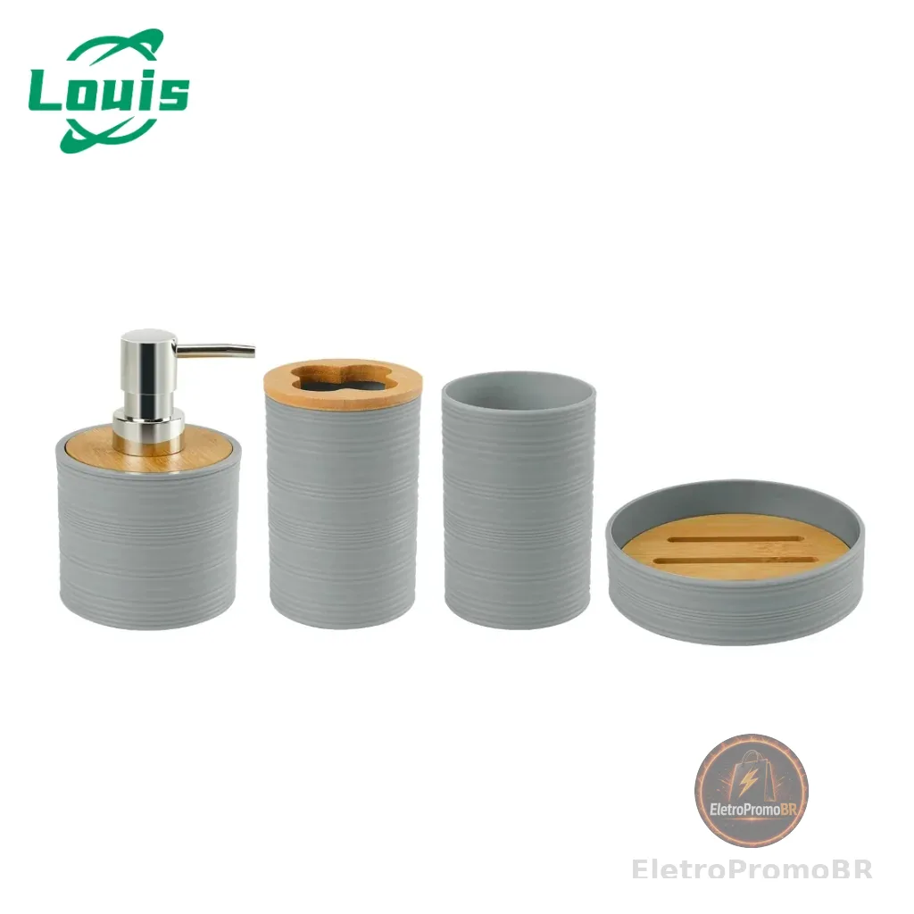 Louis Kit 4 Peças De Banheiro Porta Sabonete Líquido/Saboneteira/Porta Escova Cinza