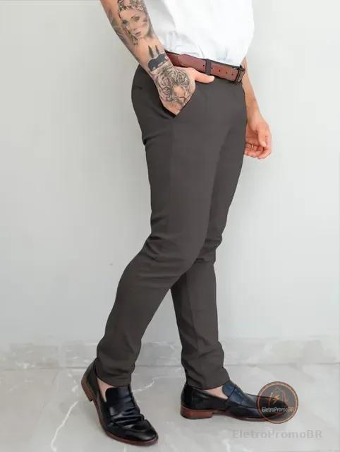 Calça Alfaiataria Masculina Sarja Social Slim Sport Fino