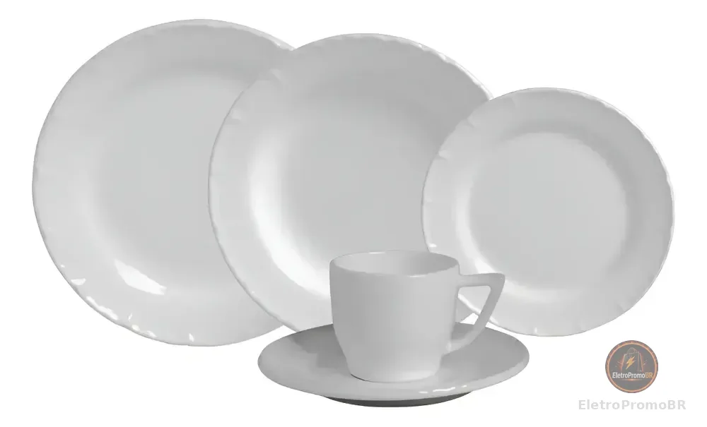 Aparelho de Jantar Scalla Paris de Cerâmica Branco com 20 Peças