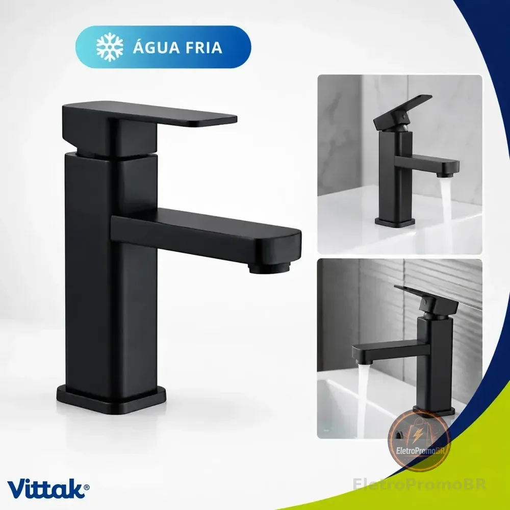 Vittak Torneira Para Banheiro Preto Fosco Água Fria ABS Com Arejador Instalação Em Bancada Fácil Limpeza E Alta Durabilidade