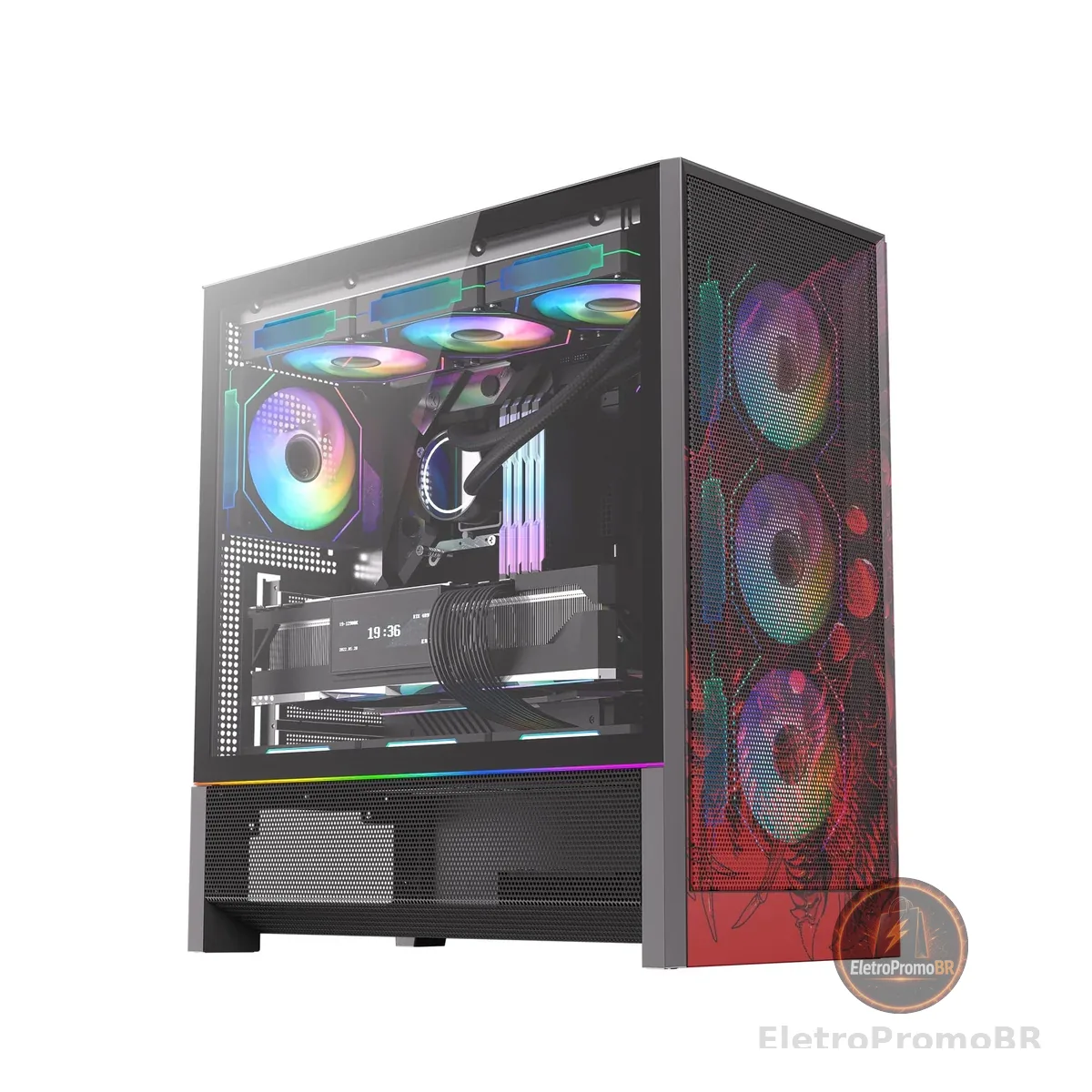 Gabinete Gamer Redragon Strafe Flow RGB Infernal Dragon Preto e Vermelho ATX Mid Tower Sem Fans