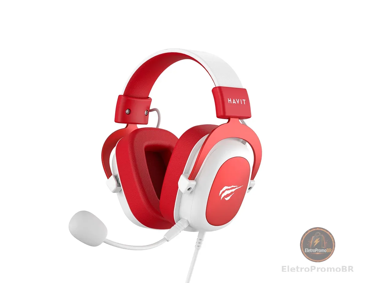 Havit Headphone Fone de Ouvido H2002d Red, Gamer, com Microfone, Falante 53mm, Plug 3, 5mm: compatível com XBOX ONE e PS4, HV-H2002d Cor Vermelho e Branco