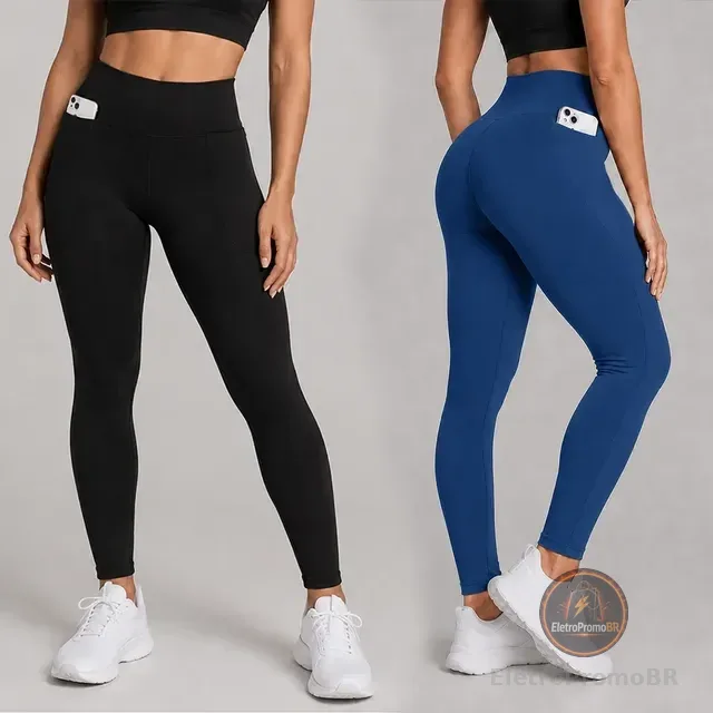 Kit 2 Calças Legging Feminina Grossa Cintura Alta Com Bolso