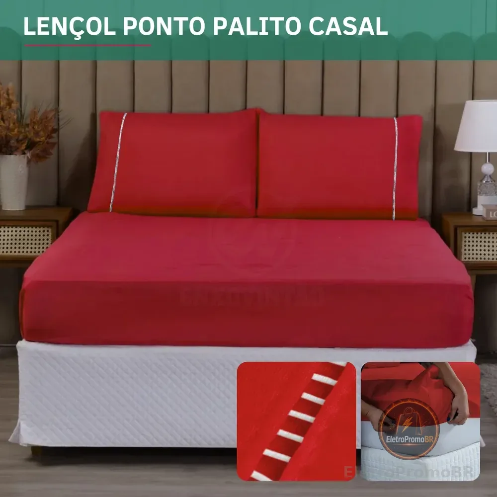 Jogo De Cama Casal Luxo 400 Fios Ponto Palito 3 Peças C/ Fronha Toque Macio Confortável Cor Vermelho Premium