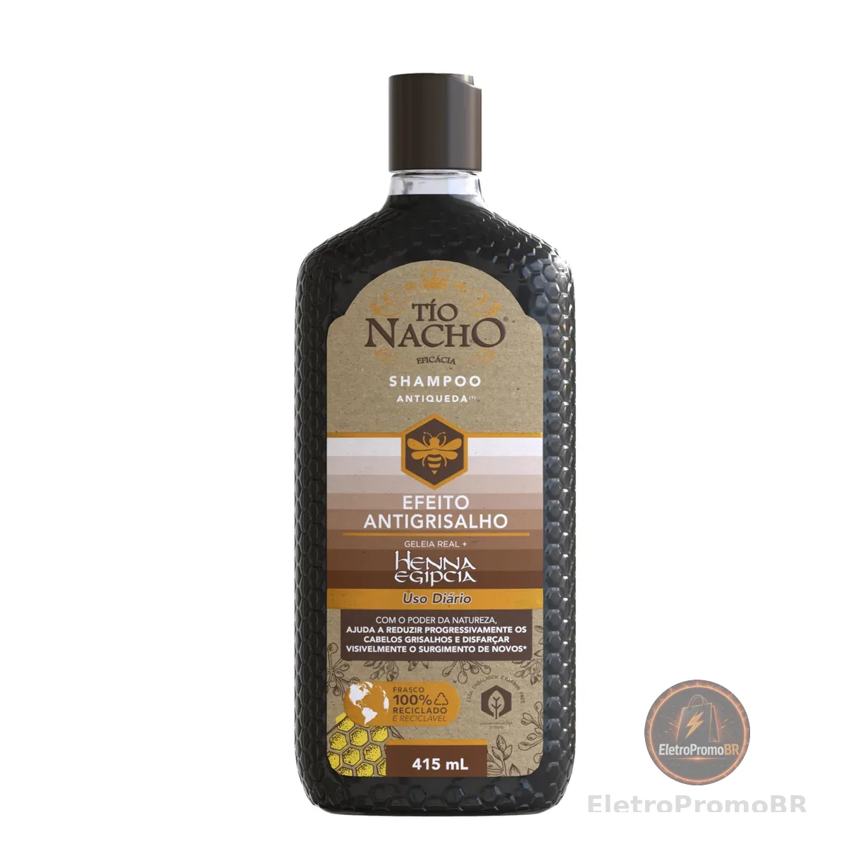 Tio Nacho Shampoo Antiqueda Hidratante Com Henna Egipcia E Geleia Real Para Cabelos Grisalhos, Fortalecimento E Nutrição Profunda Dos Fios 415 Ml 1-Pack