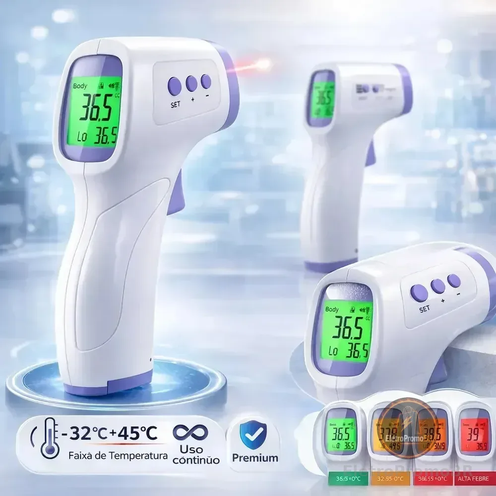 Termômetro Infravermelho Sem Contato Digital Medição Rápida Alta Precisão Display Lcd Memória Alarme Sensor Davely
