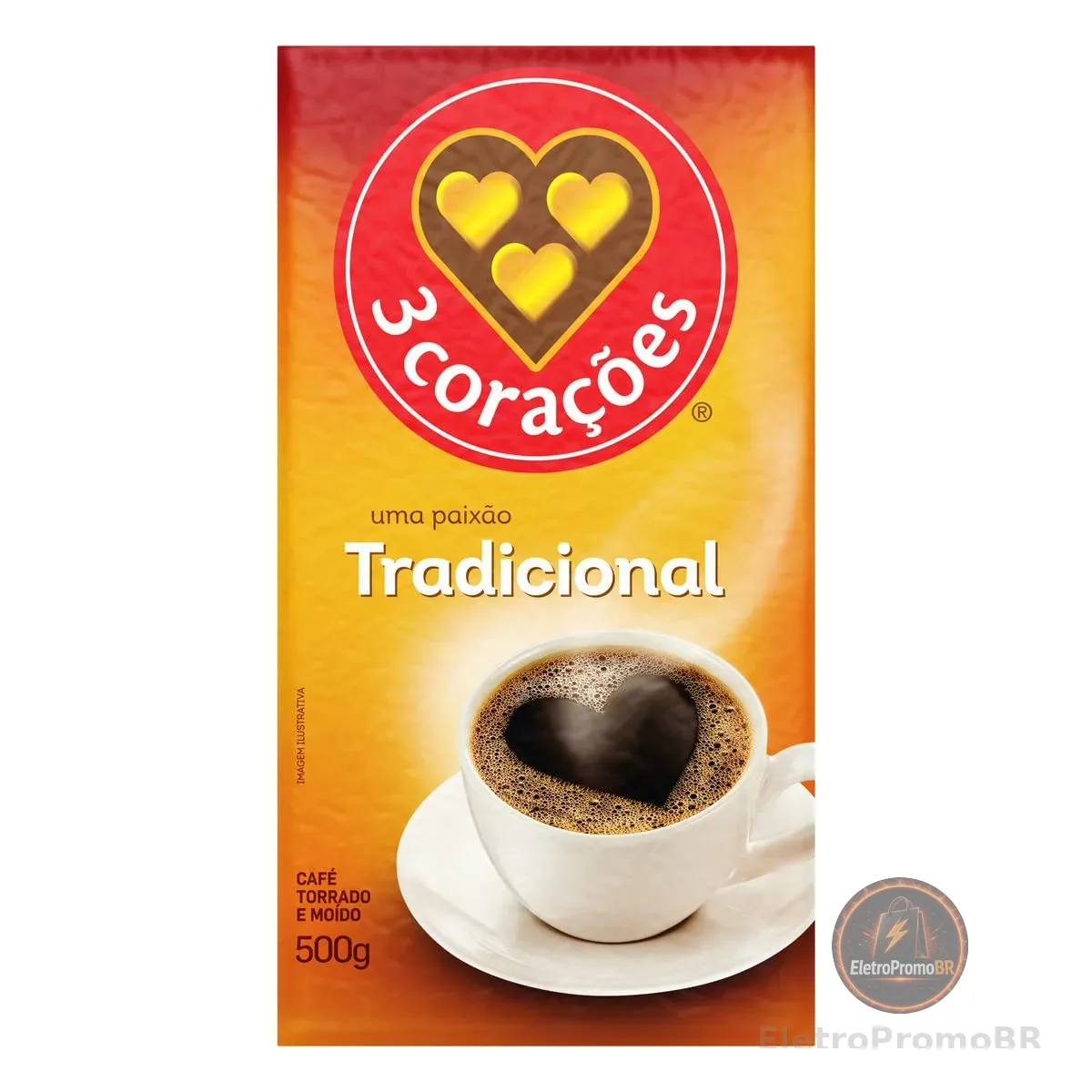 3 Corações Café Torrado e Moído Tradicional, 500g vácuo