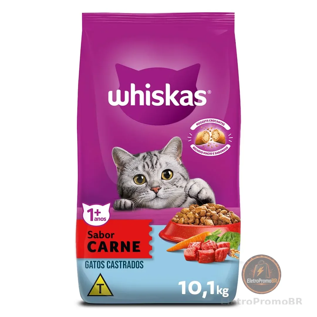 whiskas Ração Whiskas Para Gatos Adultos Castrados Sabor Carne - 10,1Kg