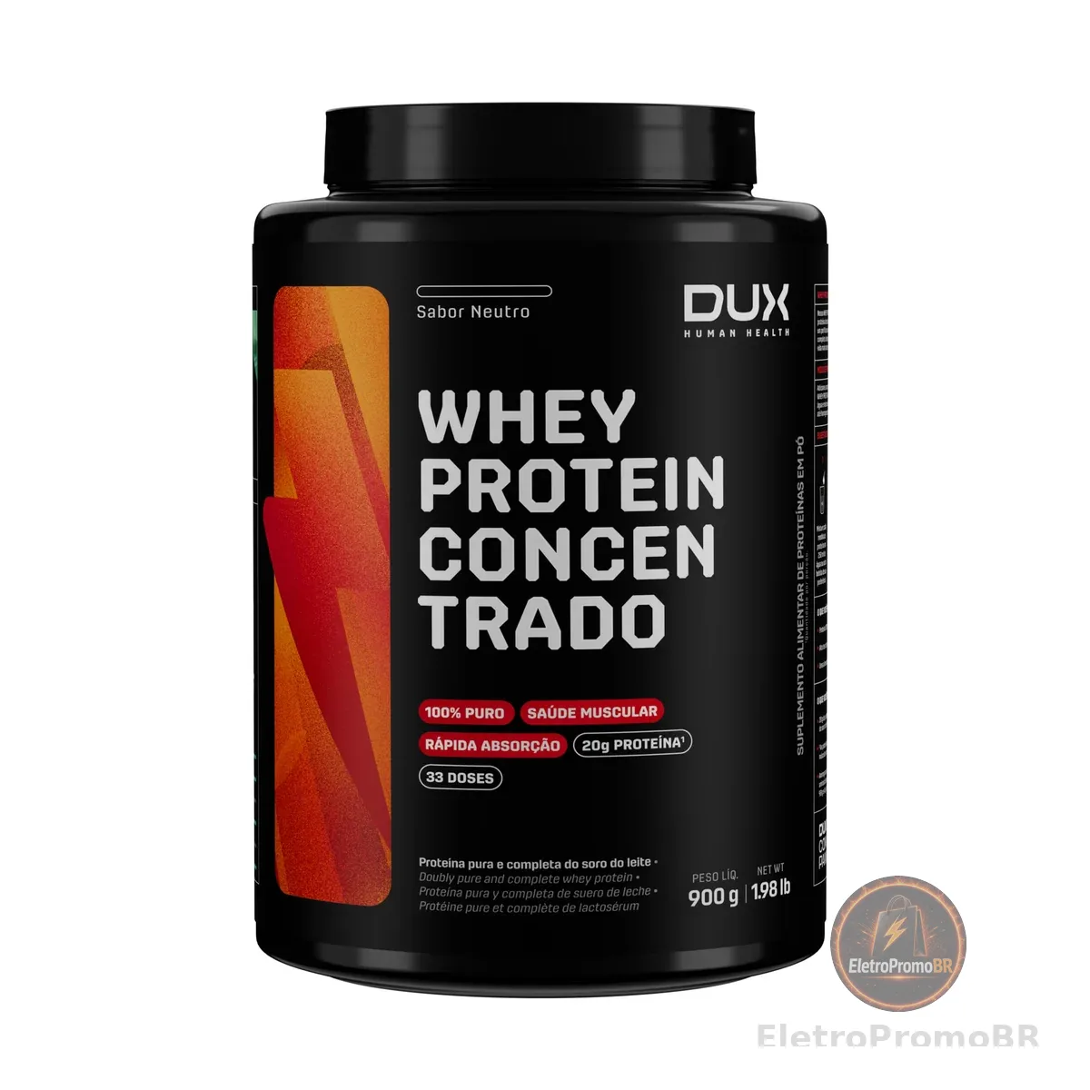 DUX HUMAN HEALTH Whey Protein Concentrado 900g Sem Sabor – Versátil para Receitas e Shakes