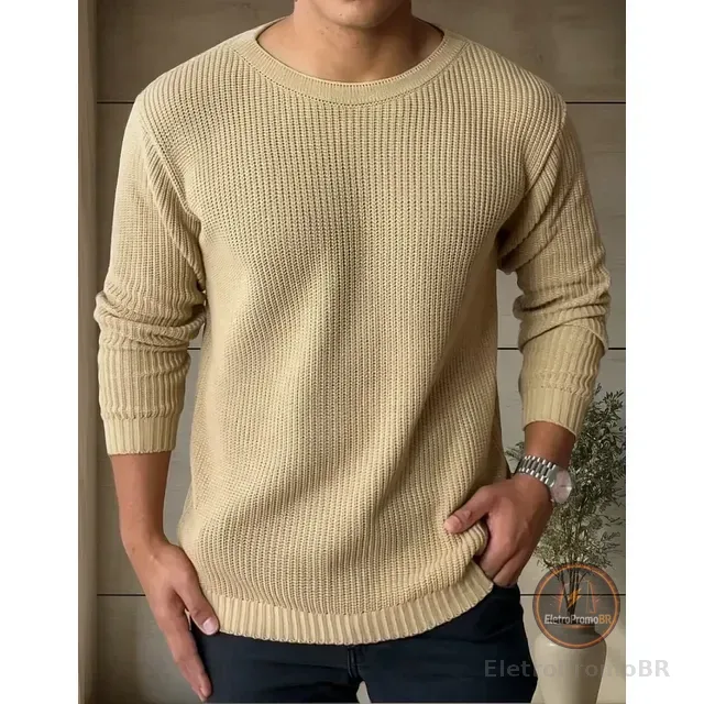 Suéter Masculino Lã Tricot Blusa De Frio Social Manga Longa