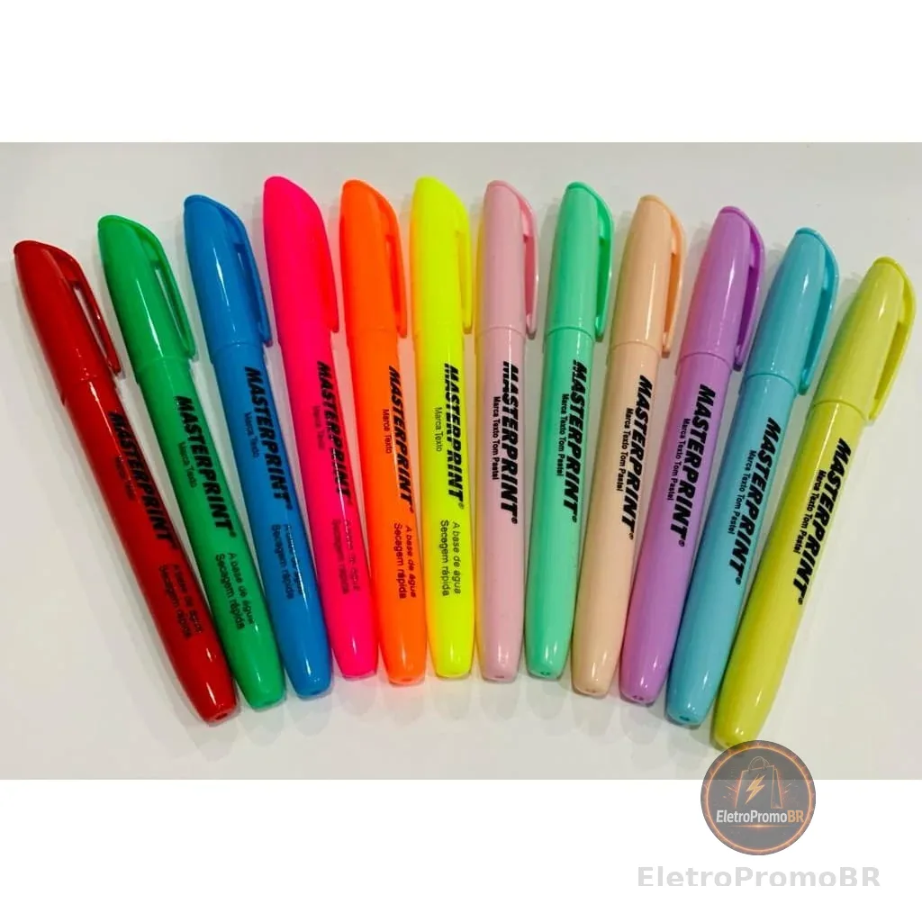 Kit 12 Marca Texto (6 Neon + 6 pastel) Caneta Marca Textos Masterprint