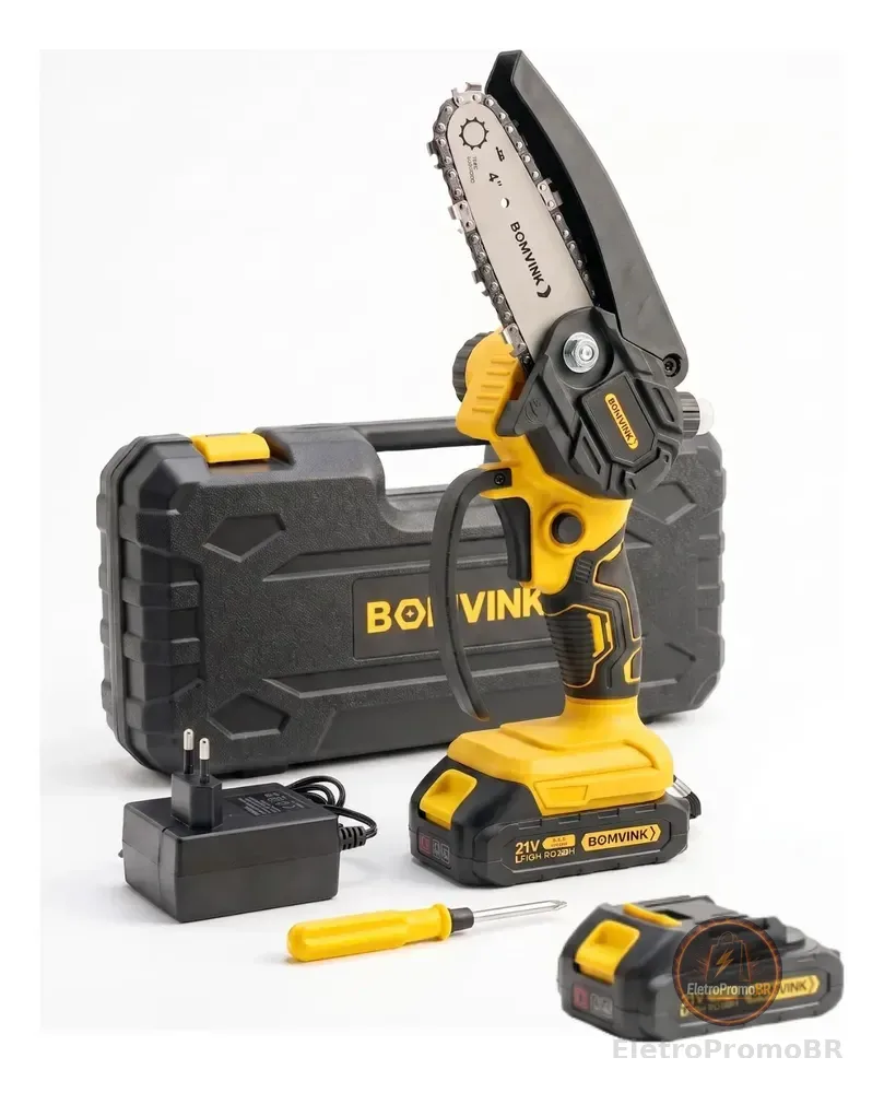 Motosserra 2 Baterias 4 Pol Eletrica Mini Bivolt Maleta Conf Imagem Baterias
