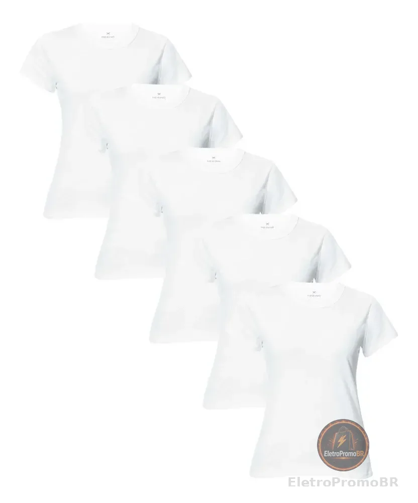 Kit 5 Camisetas Feminina Manga Curta Branca Hering Branco Liso M