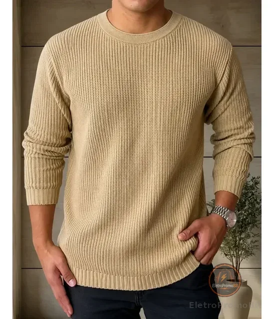 Suéter Masculino Lã Tricot Blusa De Frio Social Manga Longa