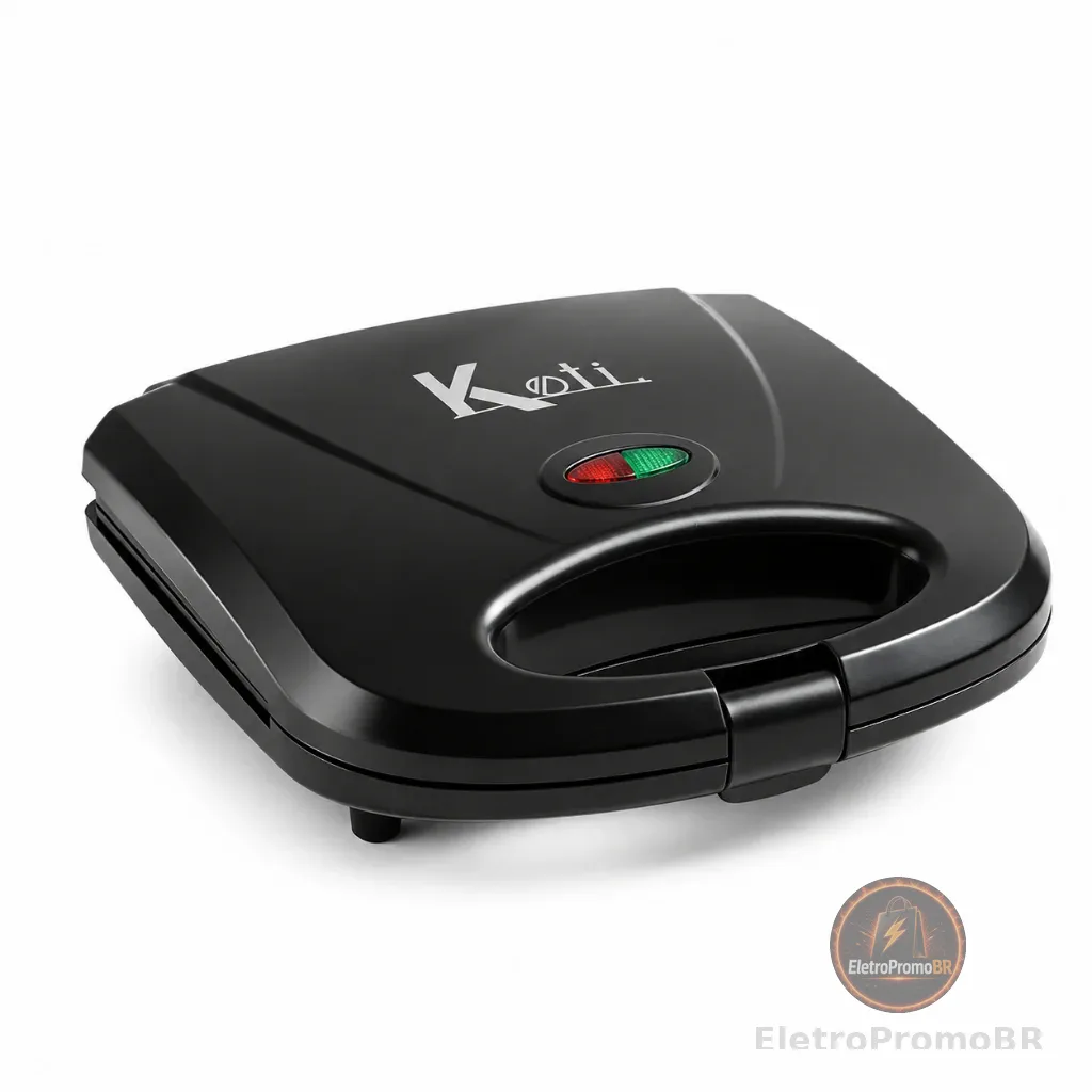 Sanduicheira Grill Elétrica 750W Antiaderente Koti Preta Faz 2 Sanduíches Rápido 110V ou 220V