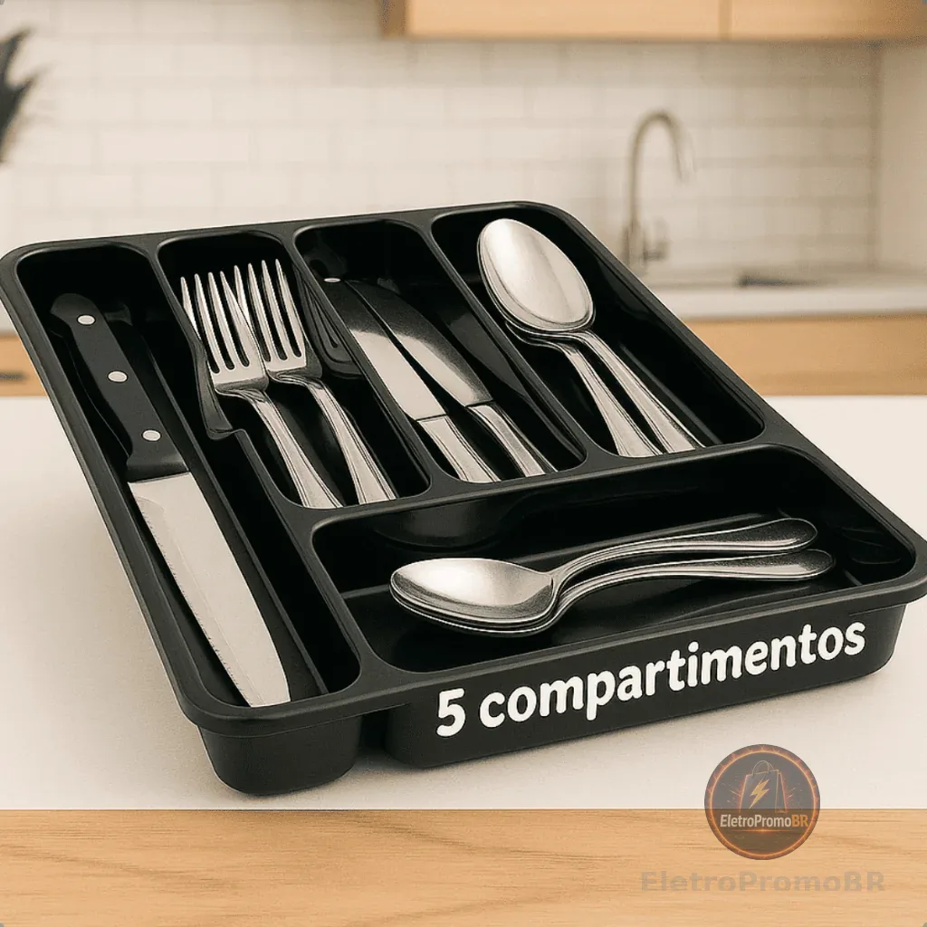 Porta Talheres Organizador De Gaveta De Cozinha Resistente Com 5 Divisórias Suporte Para Talher Durável Versátil Bonito