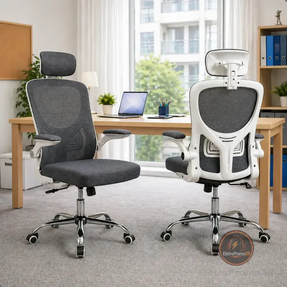 Cadeira De Escritório Ergonômica Giratória Bari Tela Mesh Cinza Espuma
