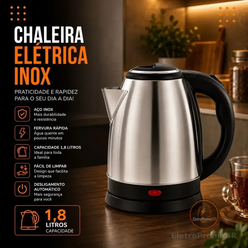 Chaleira Elétrica Hold On 2 L em Inox com Desligamento Automático