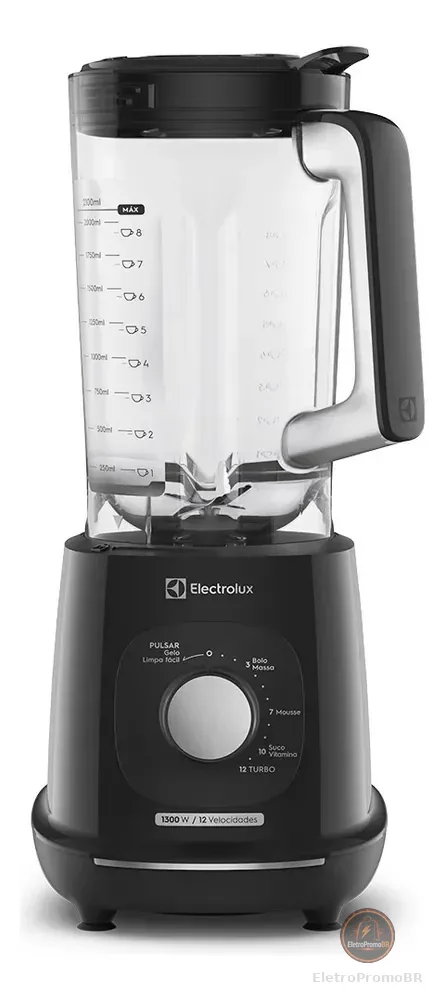Liquidificador Electrolux 1300W de Potência com 3.2 Litros de Capacidade 12 Velocidades 6 Lâmina TriForce e Pés Antiderrapantes EBL1300 Preto