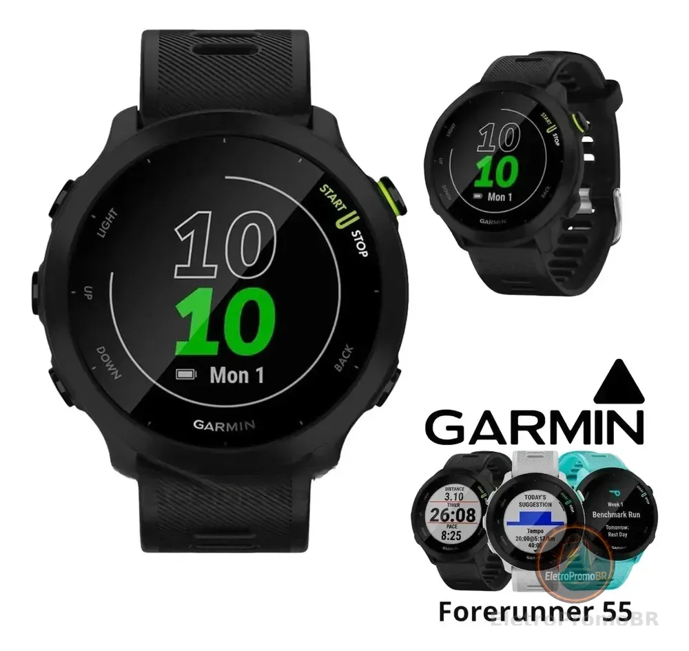 Relógio Garmin Forerunner 55 Preto Monitor Cardíaco Pulso Mesh
