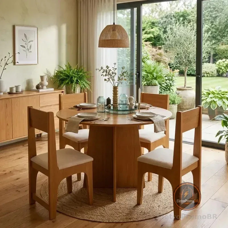 Conjunto Mesa Redonda Art Panta Nature Com 4 Cadeiras Inova Para Cozinha Sala De Jantar
