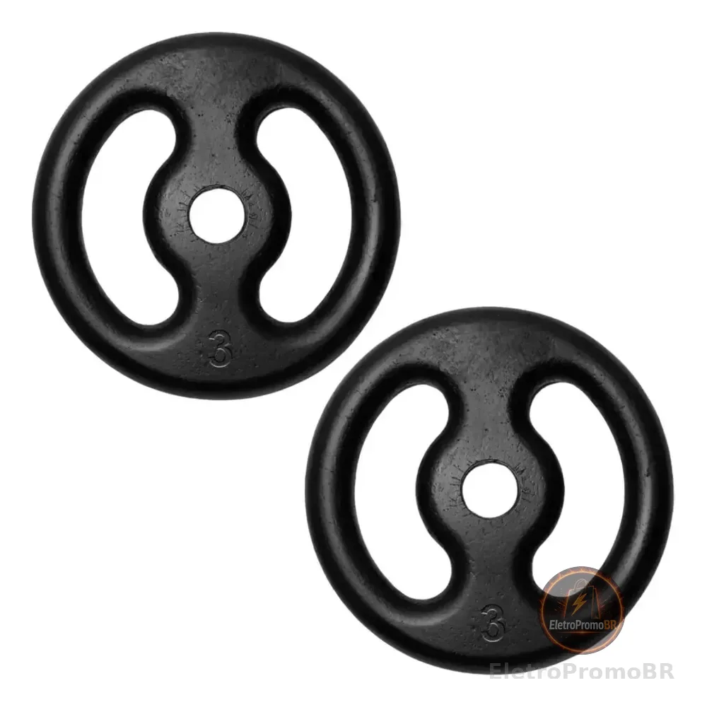 Kit Anilha De Ferro Fundido Par 3kg Profissional Peso Academia Para Musculação Cor Preto