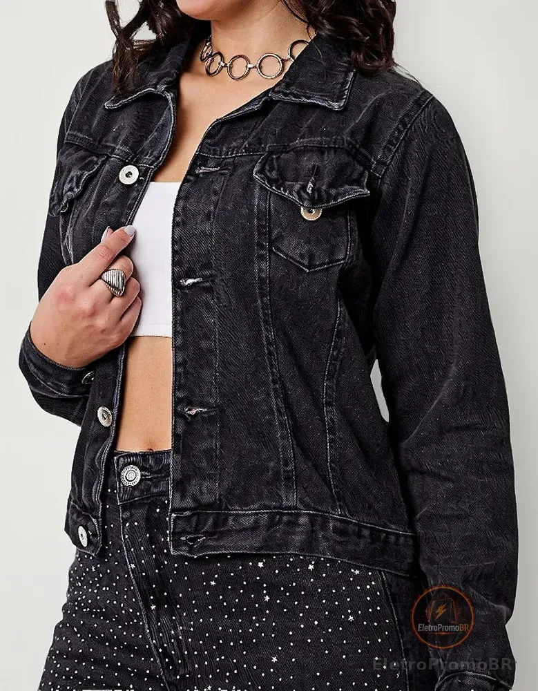 Jaqueta Jeans Feminina Curta Desfiada Destroyed Moda Botões