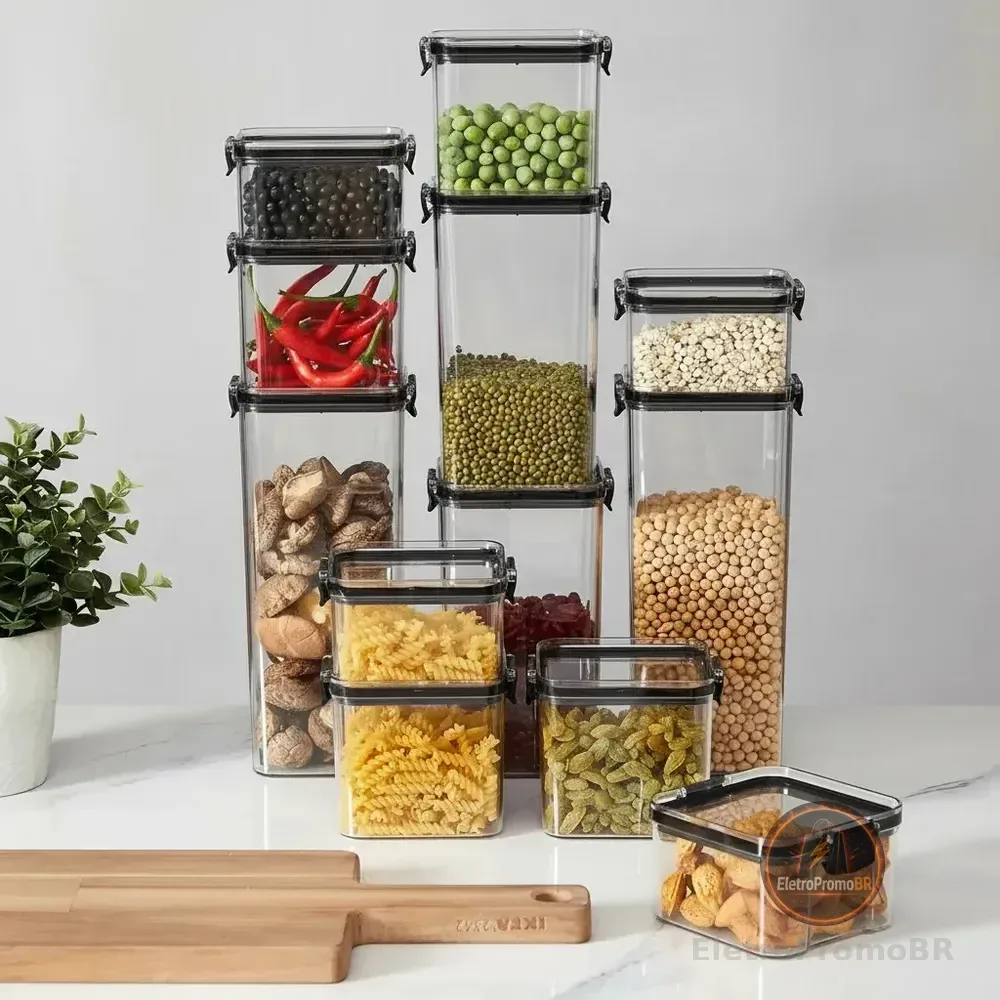 Kit 12 Potes Herméticos Quadrados Haushop Para Alimentos Transparente