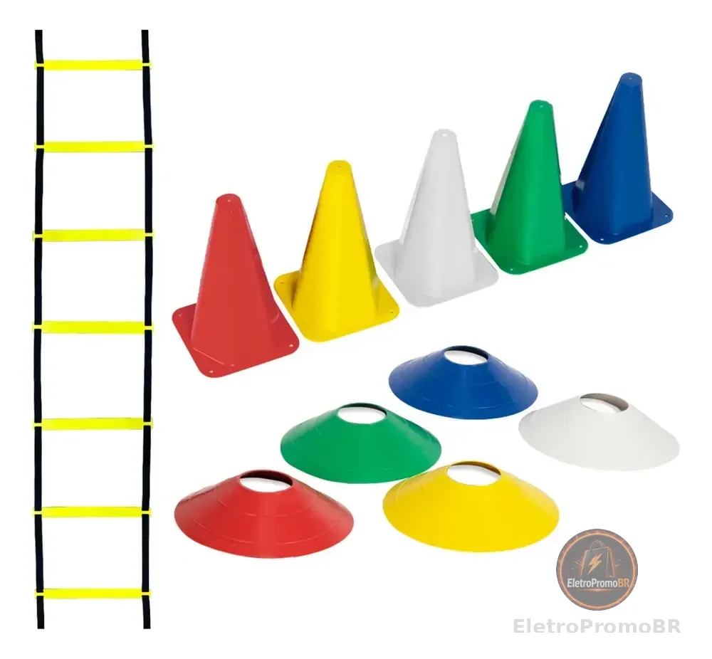Kit Funcional Agilidade 5 Chapéus + 5 Cones e Escada Para Treino Completo
