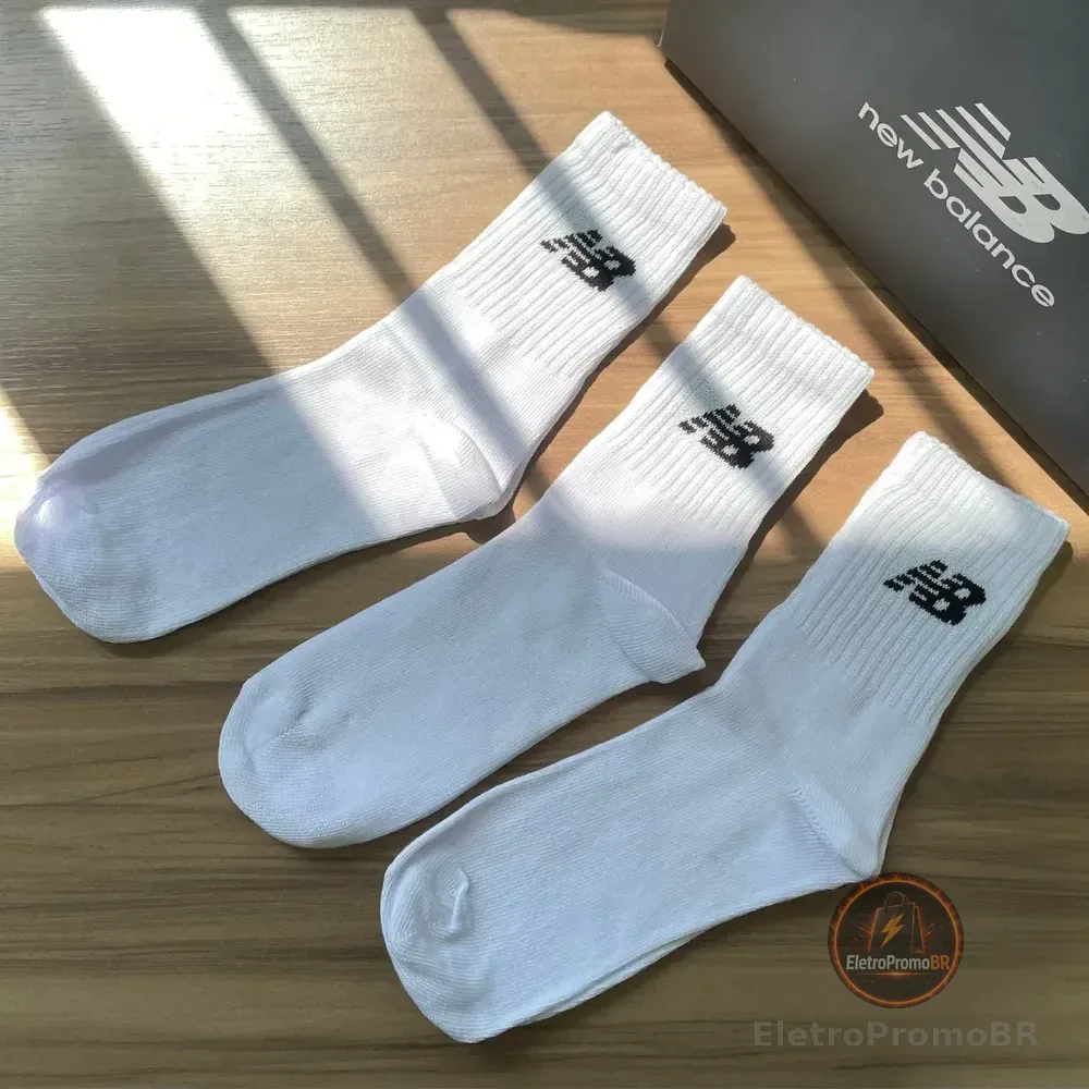 Kit 3 Pares Meias New Balance Cano Longo De Algodão Original Branco 39/42