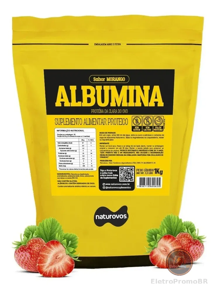 Albumina Naturovos Morango 1kg Refil Proteína