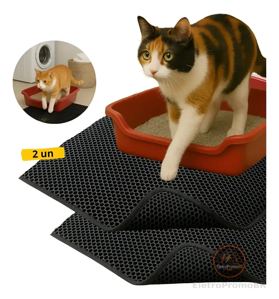 Kit 2 Tapetes Coletor De Areia Para Gatos Lavável Dobrável