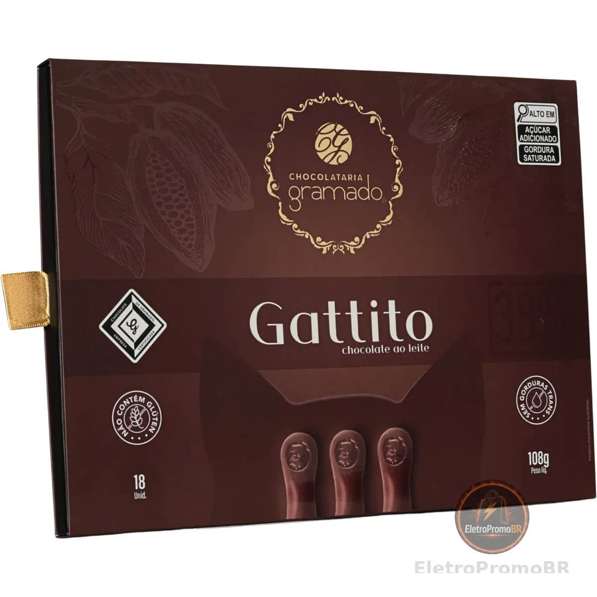 Chocolataria Gramado, Gattito de Chocolate ao Leite 38% Cacau, 108 g