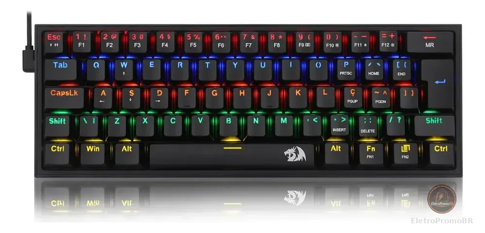 Teclado Redragon Gamer Fizz Rainbow Switch Brown Mecanico Cor de teclado Preto Idioma Português Brasil