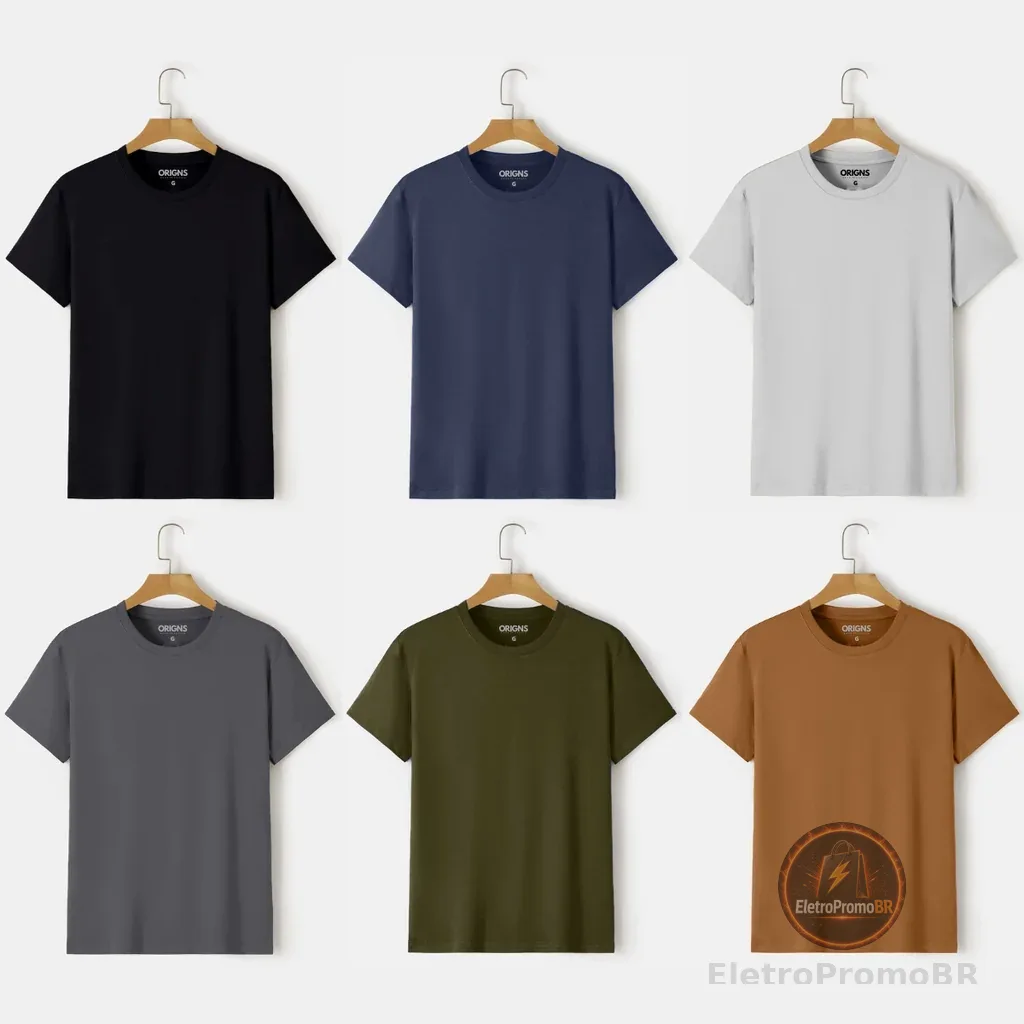 Camiseta Masculina Básica Algodão Manga Curta Slim ORIGNS