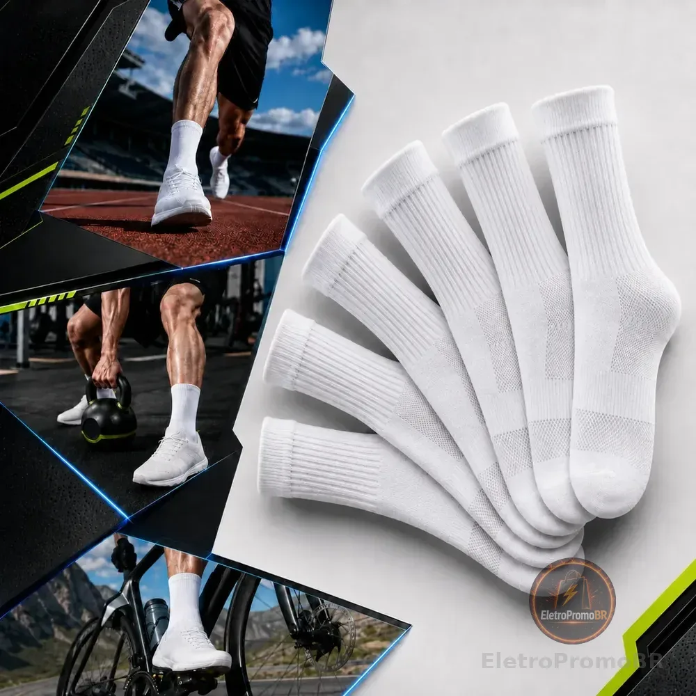 Kit 3 Meias Poliamida Esportiva Corrida Bike Runing Academia Branco Lisa 35-44