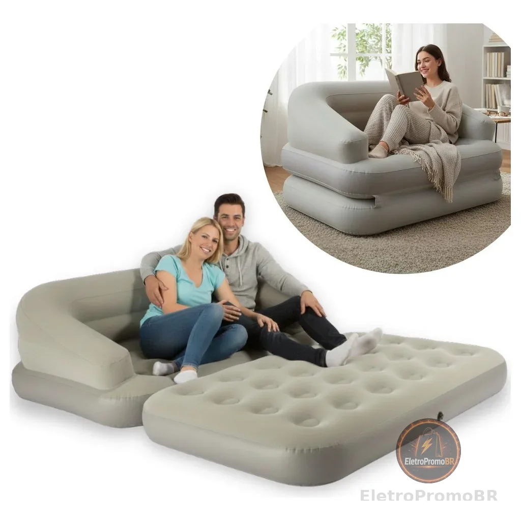 Sofá Cama Inflável 2 Lugares Para Camping Casa E Praia Suporta Até 160Kg Conforto E Praticidade