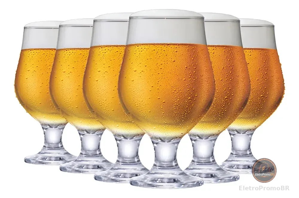 Jogo de 6 Taças de Cerveja Ruvolo Beer Master Vidro 380ml