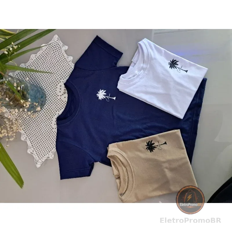 Camiseta infantil básica 100% algodão 30.1 penteada coqueiro