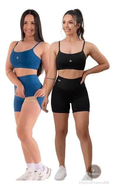 Bermuda E Top Conjunto Fitness Zero Transparencia Kit 4 Peça