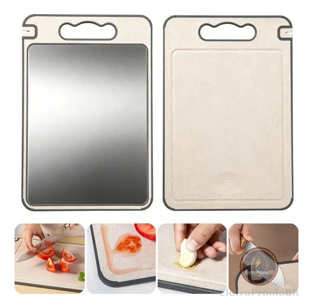 Tábua De Corte Dupla Face Inox E Pp 36,5x25 Cm Dupla Face Cinza